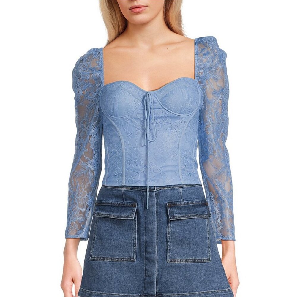 NWT - Chelsea & Violet Sweetheart Neck Tie Front Long Sleeve Fitted Blouse